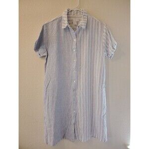 C&C California Linen Blend Blue Stripe Shirt Dress Size S Beachy Coastal Beach